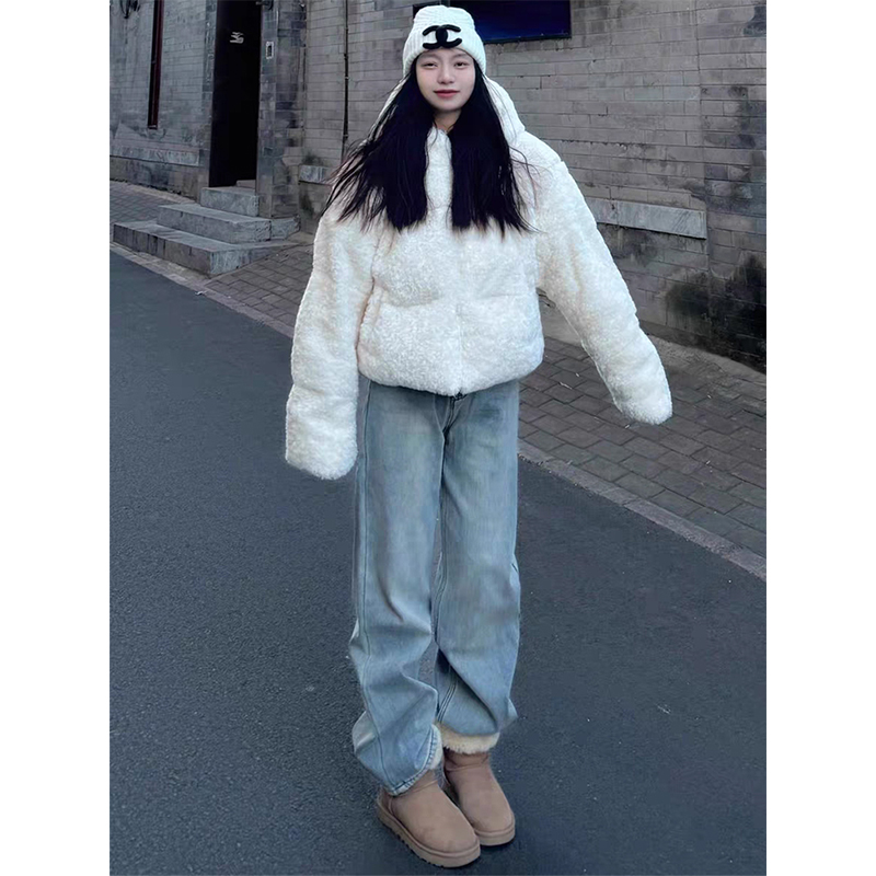 高个子加长美式浅蓝牛仔阔腿裤