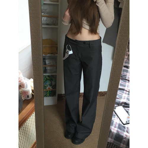 复古枪灰色微喇叭低腰西装裤女