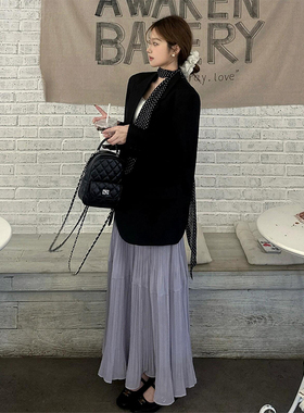 175高个子氛围感紫色压褶半身裙女2025春夏显瘦垂感大裙摆a字长裙