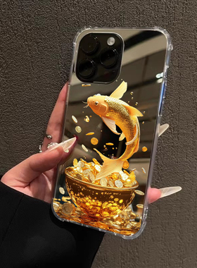 新中式黄金万两锦鲤适用iphone17华为pura80苹果16promax手机壳opporeno7镜面vivox90一加12发财mate60小米14