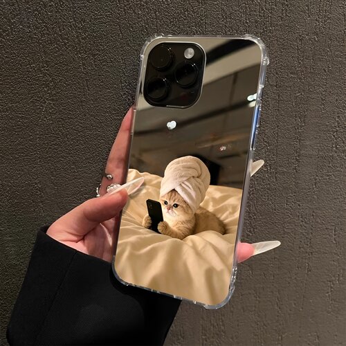 敲可爱小猫看适用iPhone18promax镜面16e卡通15Pro苹果14手机壳xsmax补妆17pro简约13创意7猫咪8plus治愈xr潮