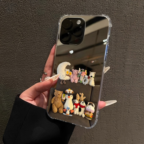 可爱一堆动物适用iPhone17pro镜面16promax可爱15Pro苹果14手机壳xsmax补妆13简约xr情侣8plus创意12沙发公仔