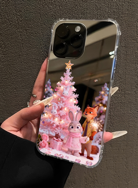 疯狂动物城兔子圣诞树适用iPhone17pro镜面16promax卡通15Pro苹果14手机壳xsmax补妆13软12公仔xr朱迪尼克cp