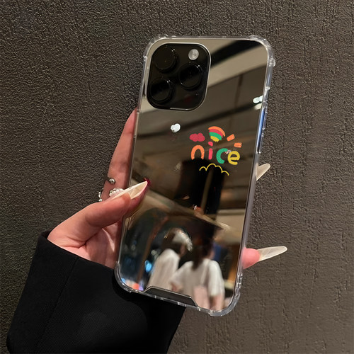 彩虹nice英文适用iPhone17pro镜面15promax高级感14Pro苹果16手机壳xsmax创意13简约7/8plus补妆12文字xr情侣