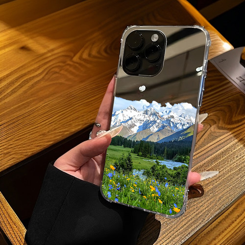 山川绿草风景雪山适用iPhone17promax镜面15promax情侣14Pro苹果16手机壳xsmax创意13简约12清新78plus补妆xr