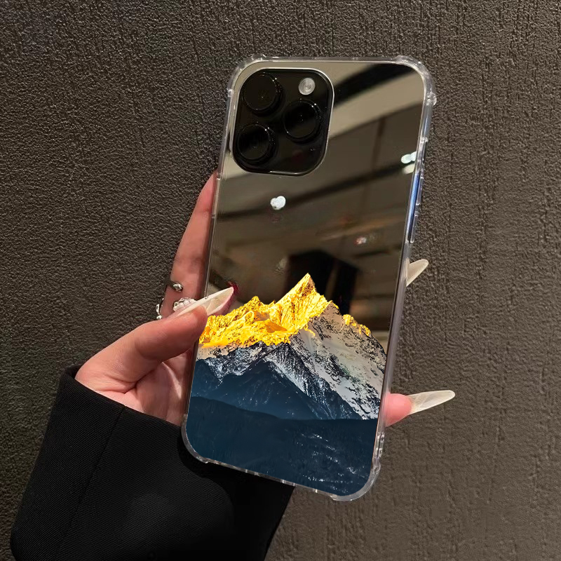 日照金山风景雪山适用iPhone16promax镜面15promax招财14Pro苹果11手机壳xsmax创意13简约12情侣78plus补妆xr