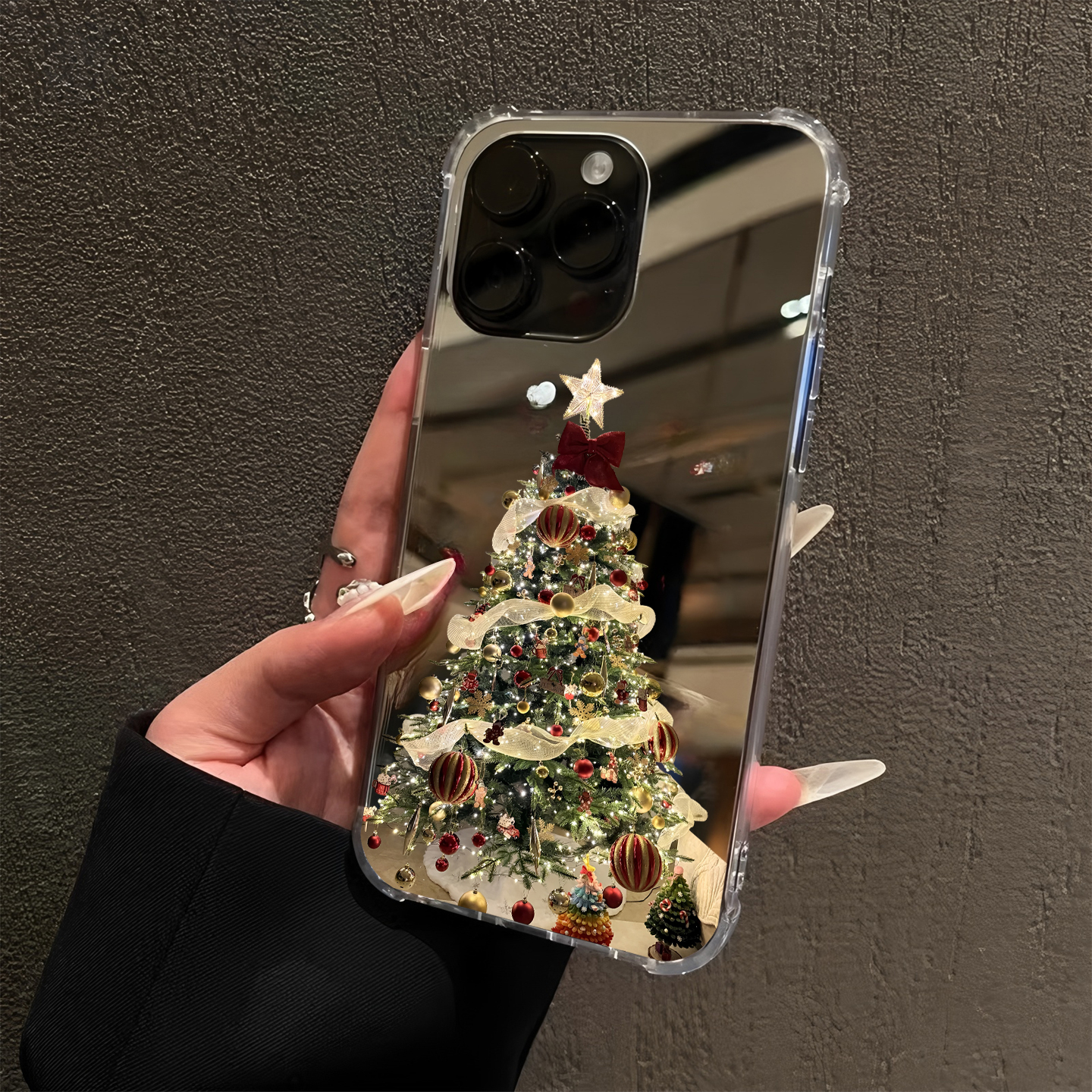 秋冬圣诞树适用iPhone17pro镜面16promax简约15Pro苹果14手机壳xsmax补妆13创意12公仔xr圣诞节78plus可爱6软