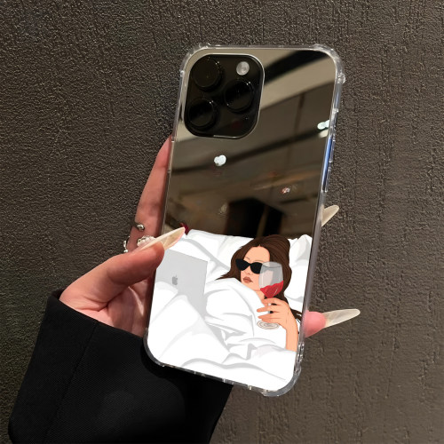 女人的精神状态适用iPhone17pro镜面16promax墨镜15Pro苹果14手机壳xsmax补妆13红酒7/8plus创意12潮6p简约xr