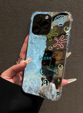夏日海洋风适用iPhone17pro镜面15promax简约14Pro苹果16手机壳xsmax创意13卡通7/8plus可爱xr情侣12小清新6p
