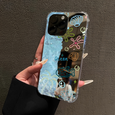 夏日海洋风适用iPhone17pro镜面15promax简约14Pro苹果16手机壳xsmax创意13卡通7/8plus可爱xr情侣12小清新6p