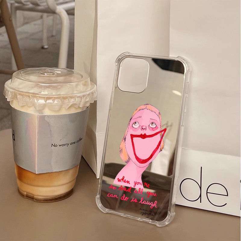 ins小众女孩适用iphone17华为p80苹果13手机壳小米12悲伤大笑opporeno8pro镜面vivos16e一加plus荣耀50高级感
