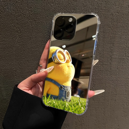 可爱仰望小黄人适用iPhone17promax镜面16e公仔15Pro苹果14手机壳xsmax补妆12pro大怪兽13卡通7少女8plus潮xr