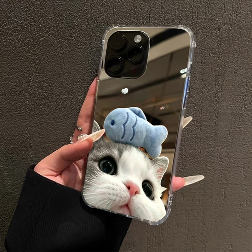 敲可爱小猫头像适用iPhone17promax镜面16e公仔15Pro苹果14手机壳xsmax补妆12pro猫咪13卡通7少女8plus萌宠xr