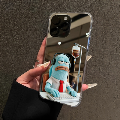 打工人丑鱼比奇堡适用iPhone17promax镜面16公仔15Pro苹果14手机壳xsmax补妆12pro创意13可爱7/8plus咖啡续命