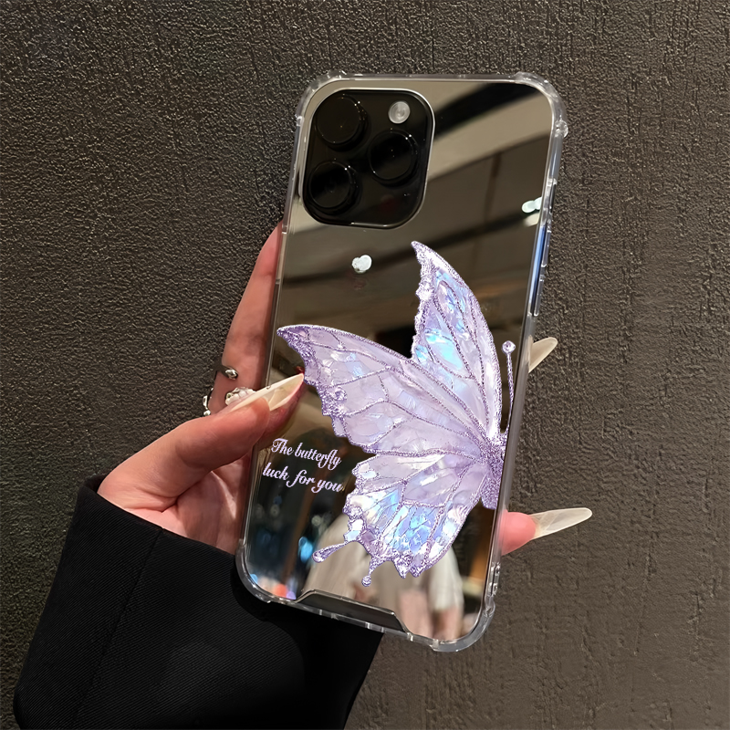 ins风紫色半边蝴蝶适用iPhone17promax镜面15promax潮14Pro苹果16手机壳xsmax创意13简约12清新7/8plus补妆xr