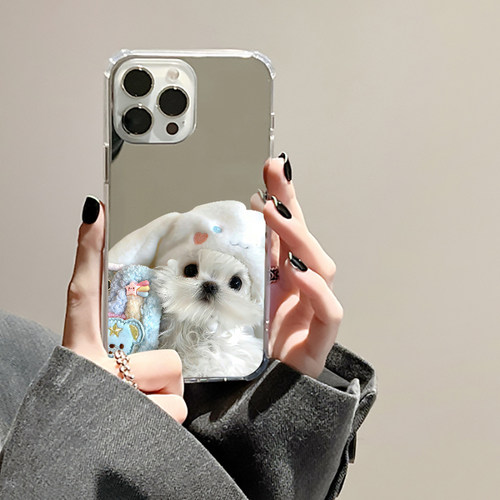 可爱白色泰迪小狗适用iphone17华为p40苹果13手机壳小米12镜面opporeno8卡通vivos7e一加plus情侣nova9mate60