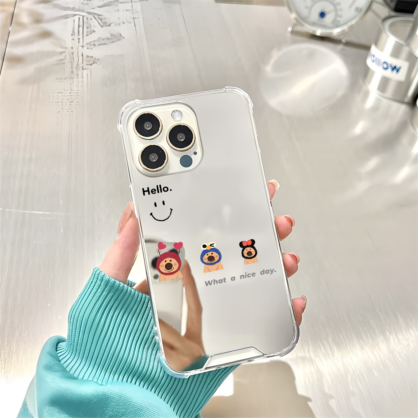 多么美好的一天hello笑脸适用iPhone16pro镜面15promax简约14Pro苹果11手机壳xsmax创意1213卡通78plus可爱xr
