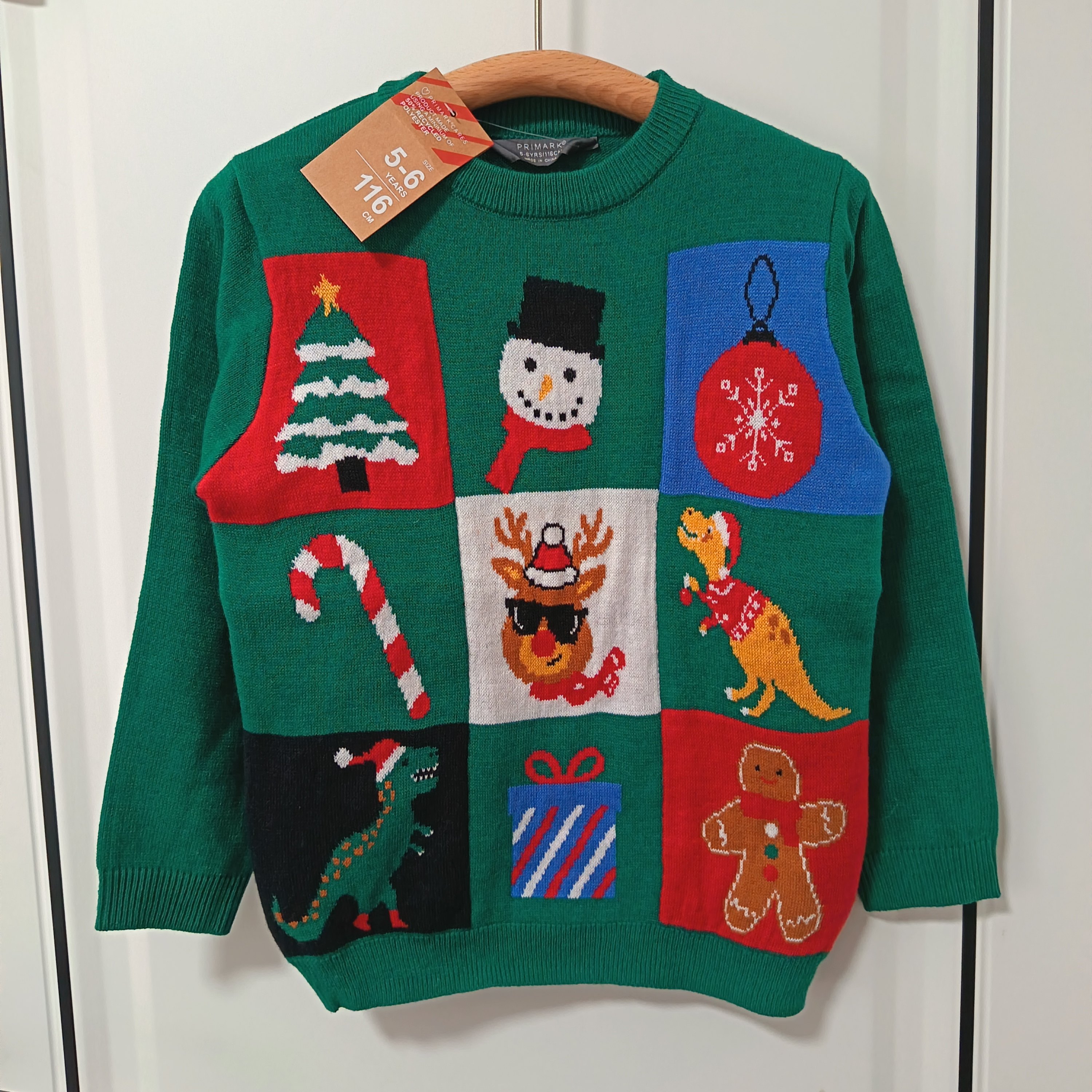 儿童绿色圣诞毛衣男女童喜庆卡通圣诞树麋鹿雪人针织衫上衣欧美原