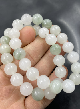 天然正品白底青天山翠玉圆珠手链 女款10毫米翠玉手串