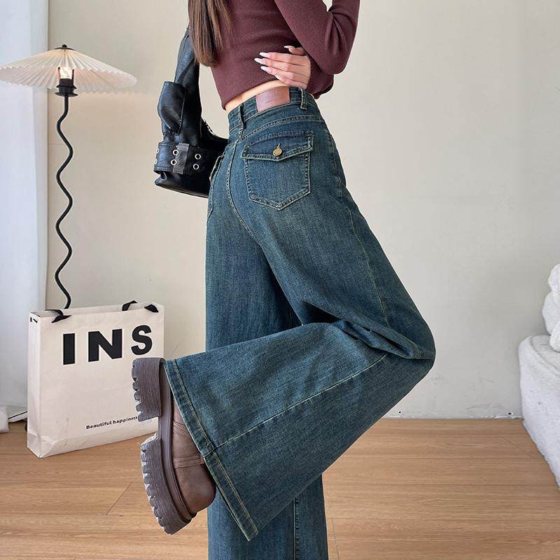 怀旧蓝港风牛仔裤女长裤春秋季弹力宽松不贴腿大阔腿大喇叭裤遮肉,女装/女士精品,牛仔裤,淘宝优惠券,粉丝福利购,淘宝优惠卷