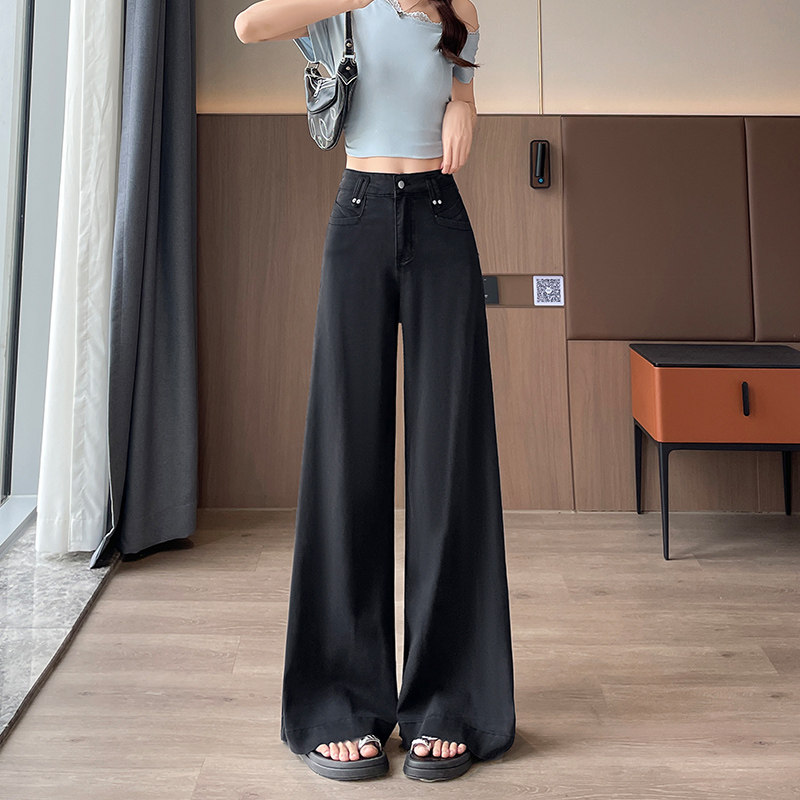 黑色天丝阔腿牛仔裤女新款春夏