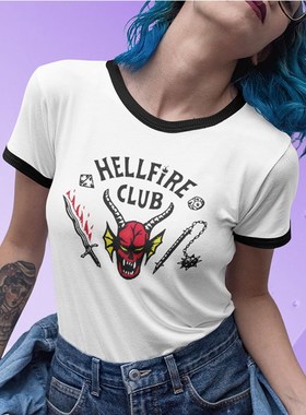 hellfire Club Stranger Things 4奇物怪语欧美字母印花圆领短袖