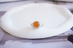 缅甸天然A货冰黄翡正圆蛋面定制镶嵌翡翠戒指百搭首选 1822