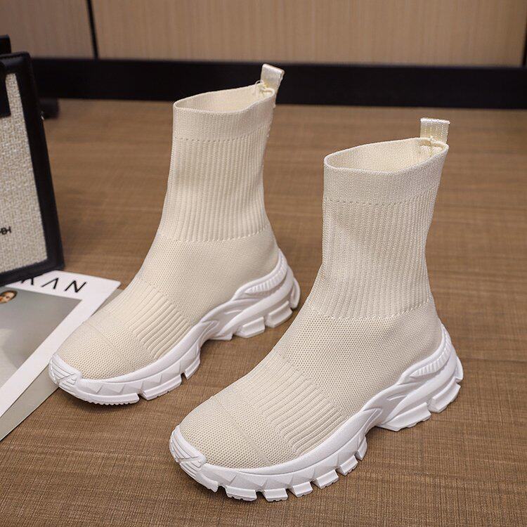 ELASTIC SOCKS SHOES WOMENS MID-BARREL VERSATILE CASUAL SNEAKERS FLYING WEAVING HIGH-TOP SOCK BOOTS BOOTS BOOTS 2024 NEW KOREAN VERSION OF THE TREND