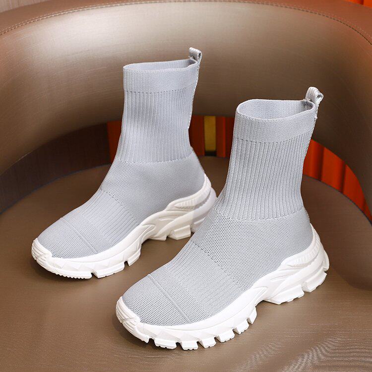 ELASTIC SOCKS SHOES WOMENS MID-BARREL VERSATILE CASUAL SNEAKERS FLYING WEAVING HIGH-TOP SOCK BOOTS BOOTS BOOTS 2024 NEW KOREAN VERSION OF THE TREND