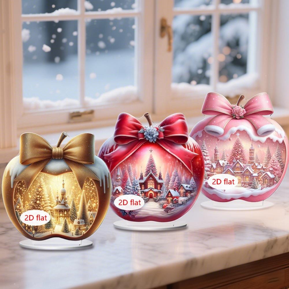 跨境新品圣诞平安夜圣诞苹果装饰摆件新年桌面装饰2D亚克力摆件