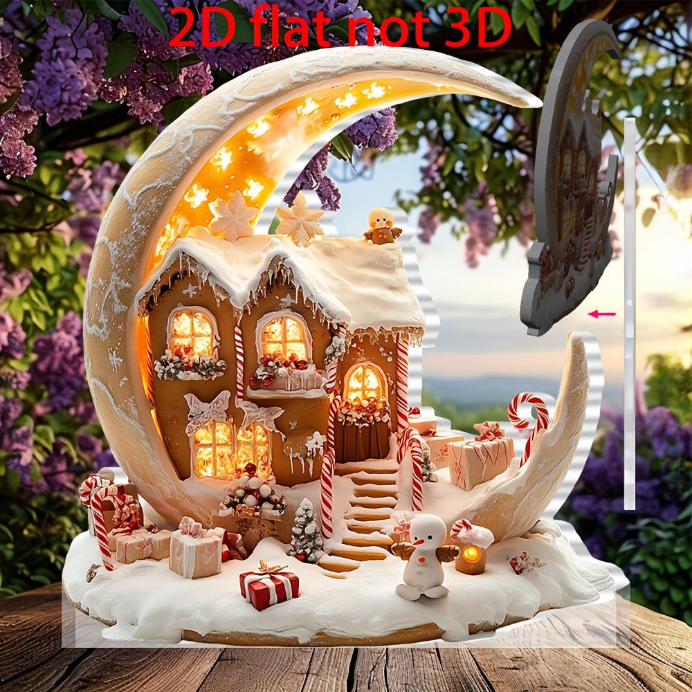 跨境新品圣诞月亮小屋桌面装饰摆件家居办公2D亚克力玄关装饰摆件