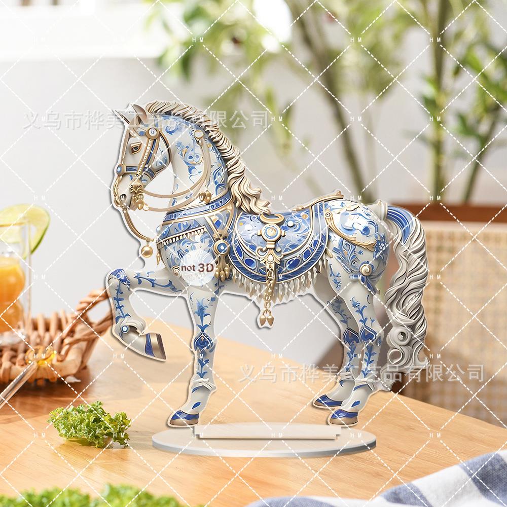 跨境新品金色华丽奔腾的马2D亚克力装饰桌面玄关摆件节日送人礼物