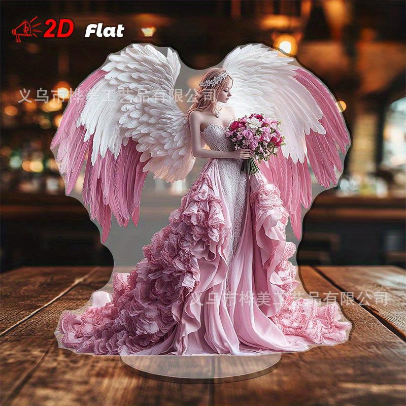 跨境新品粉色天使2D亚克力摆件客厅桌面酒柜装饰品办公室创意摆件