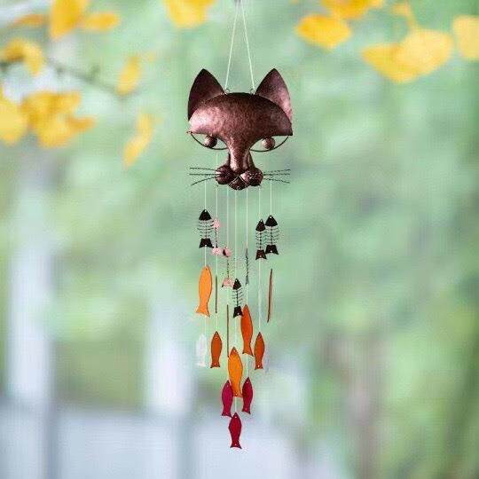 跨境爆品Metal catfish wind chimes 铁艺猫鱼风铃户外装饰挂件