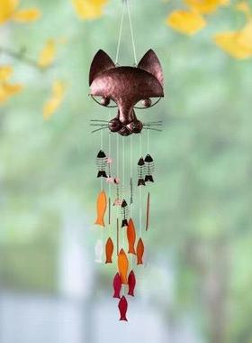 跨境爆品Metal catfish wind chimes 铁艺猫鱼风铃户外装饰挂件