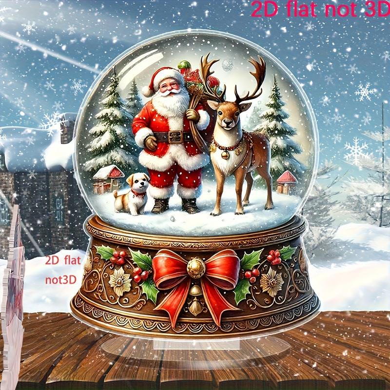 跨境新品圣诞水晶球雪景圣诞老人2D亚克力摆件节日家居桌面装饰品