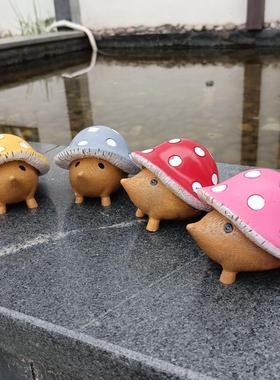 4件套俏皮蘑菇刺猬摆件庭院花园园林草坪装饰摆件树脂工艺品