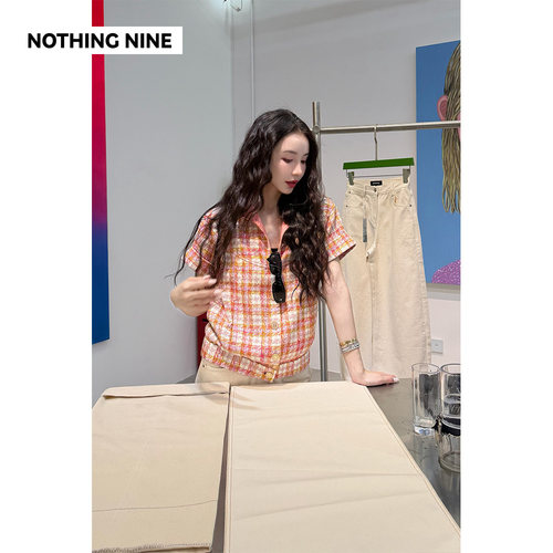 NOTHING NINE 橘光织夏金属扣粗花呢套装上衣/半裙