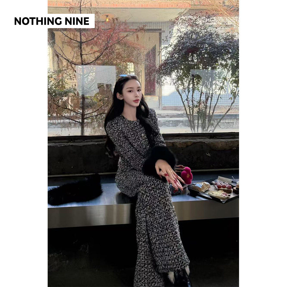 NOTHING NINE 贝尔蒙多 环保毛粗花呢套装外套/围脖/长裤