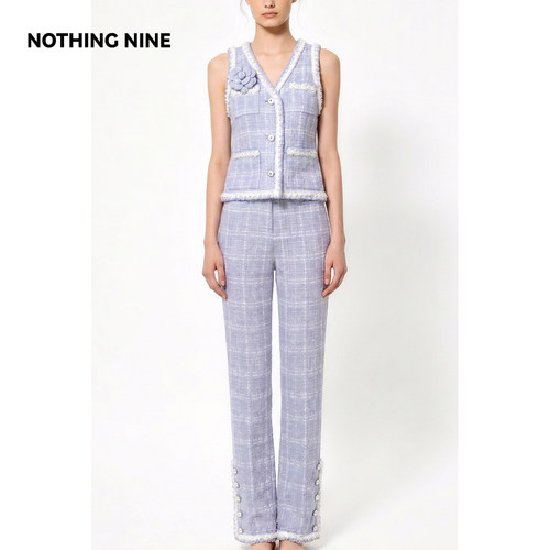 NOTHING NINE  柔紫织边粗花呢套装上衣/裤子