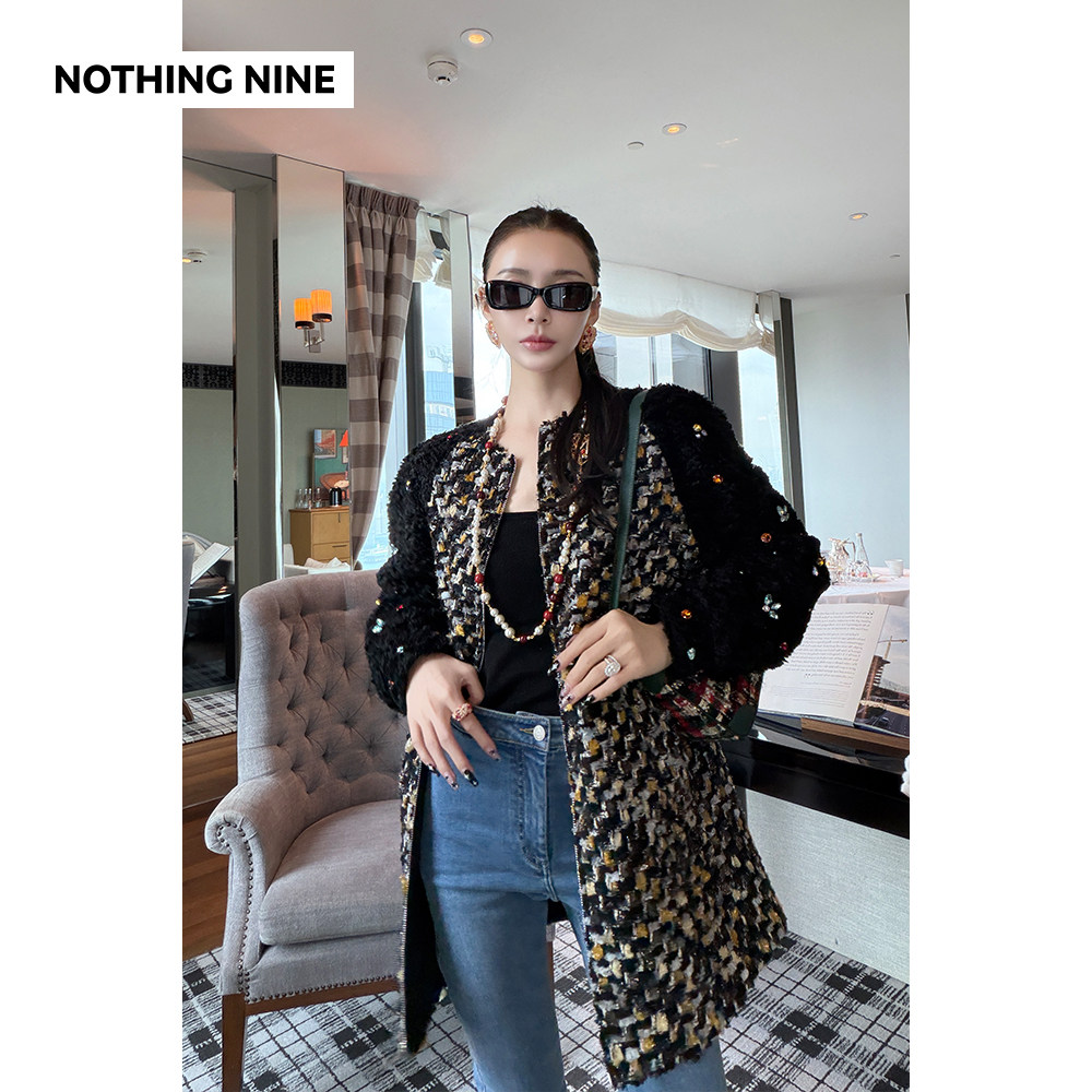 NOTHING NINE 星尘奏鸣曲手工钉钻圈圈毛拼接粗花呢外套
