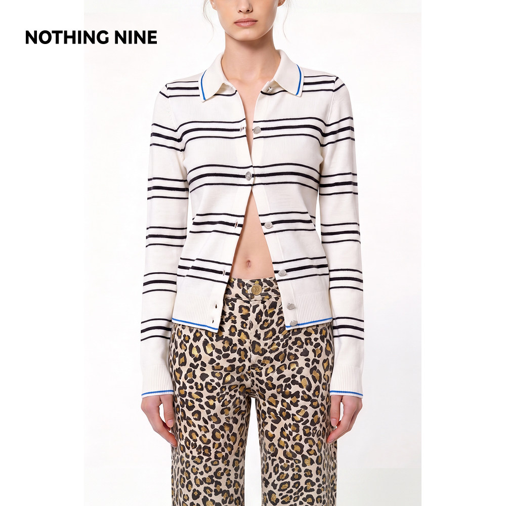 NOTHING NINE 汐间条叙黑白条纹针织上衣