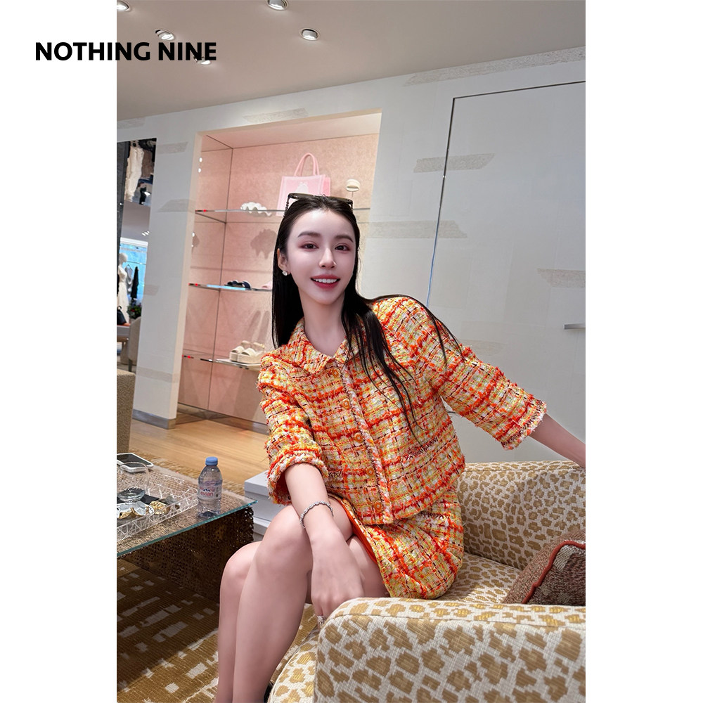 NOTHING NINE 艾诺佩尔 法国进口JT粗花呢系列娃娃领外套/半裙