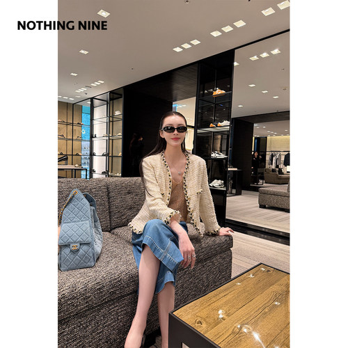 NOTHING NINE 月白序意大利进口金属扣粗花呢外套/五分裤