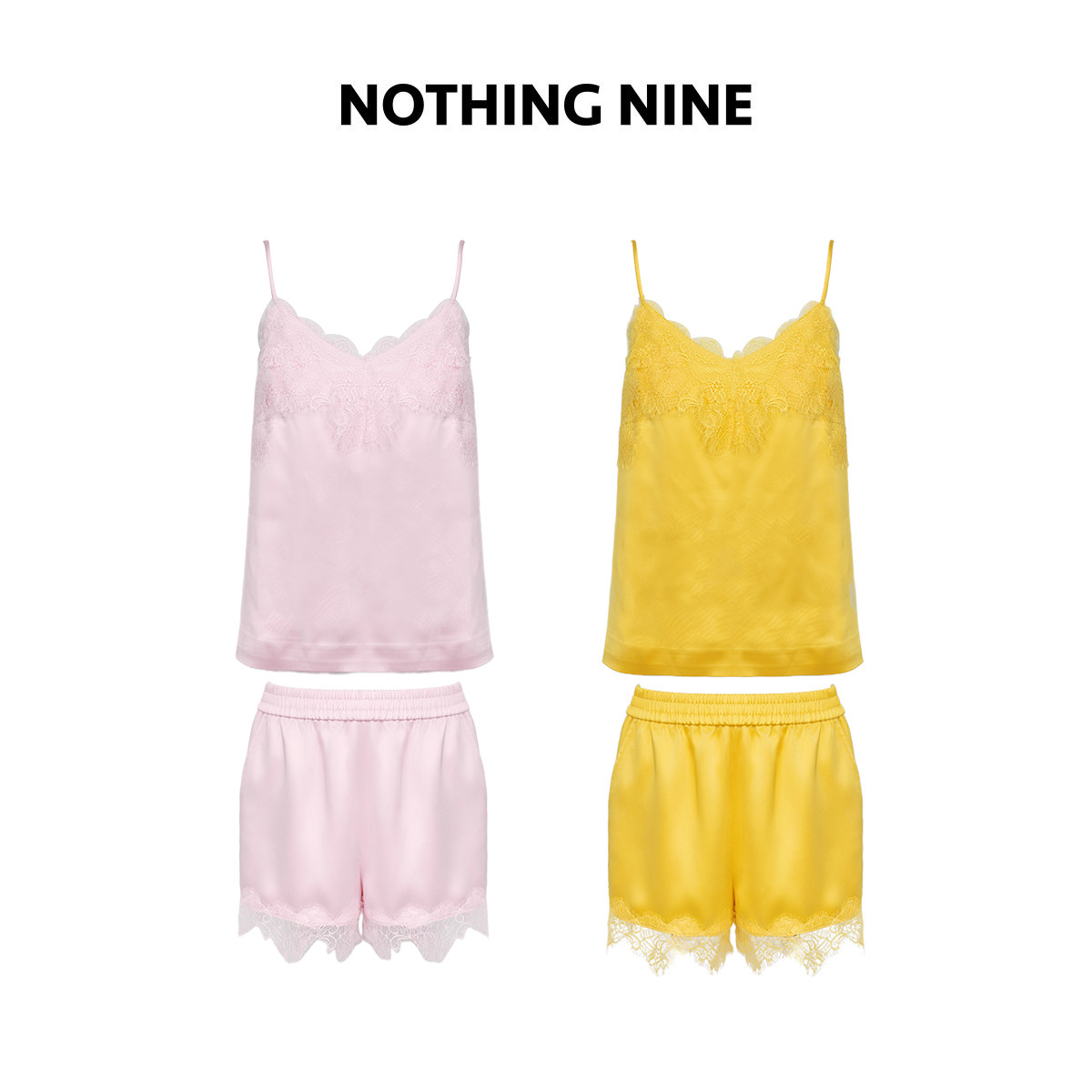 NOTHING NINE 半糖梦境缎光蕾丝拼接两件套 明黄色/樱花粉