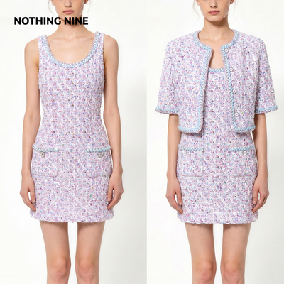 NOTHING NINE 粉雾琉棠粗花呢套装外套/连衣裙