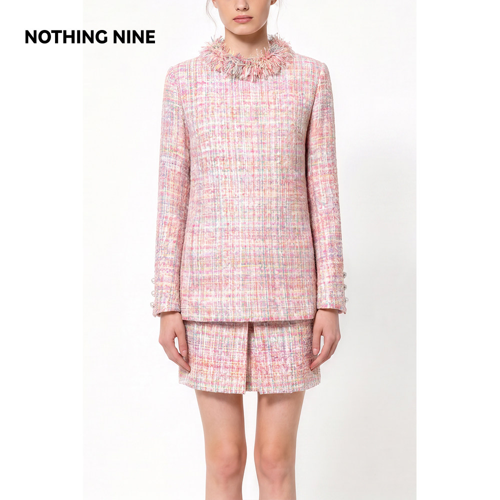NOTHING NINE 绯梦花织粗花呢套装外套/半裙
