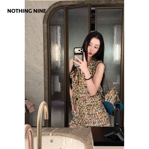 NOTHING NINE 米兰秀款霓虹碎金法国进口scop羊毛花呢外套/半裙
