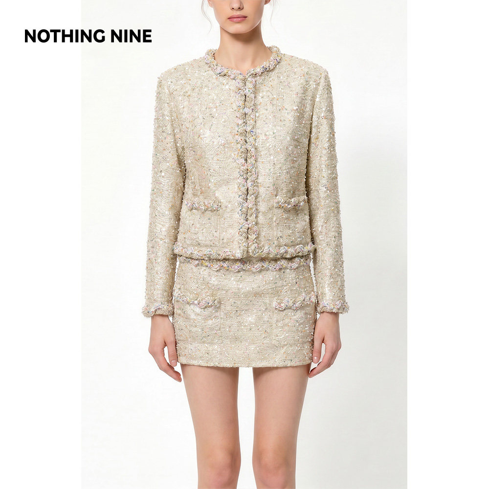 NOTHING NINE 鎏金幻彩粗花呢套装外套/背心/半裙