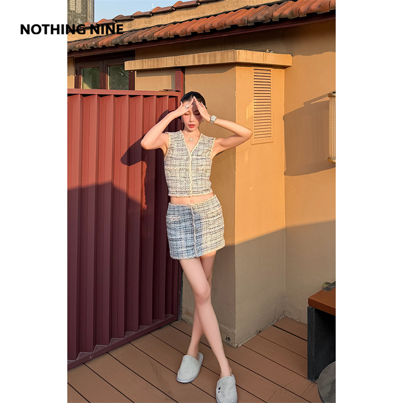 NOTHING NINE 意大利进口面料 蓝屿回声格纹马甲/短裙裤限定发售
